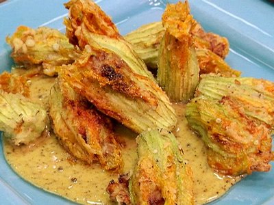 Crispy Squash Blossoms with Pulled Pork