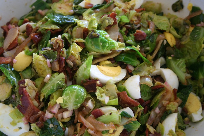 Warm Brussels Sprout Salad with Bacon & Eggs